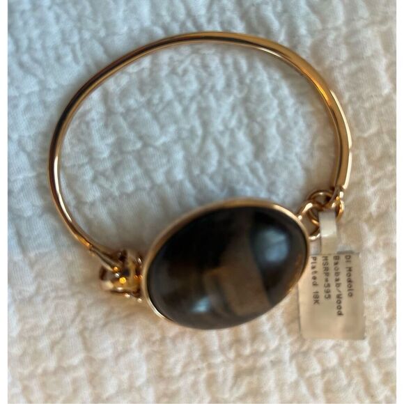 New $595 Di Modolo Sahara Sterling Silver 18K Rose Gold Wood Bangle Bracelet 6.7 - Picture 6 of 9